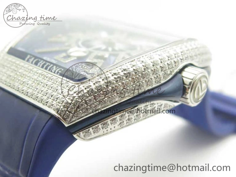 TimelessDesign Vanguard V45 SS Full Diamonds ABF Best Edition Blue Textured Dial Diamonds Markers on Blue Gummy Strap A 6571