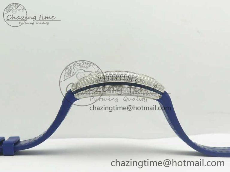 TimelessDesign Vanguard V45 SS Full Diamonds ABF Best Edition Blue Textured Dial Diamonds Markers on Blue Gummy Strap A 6571