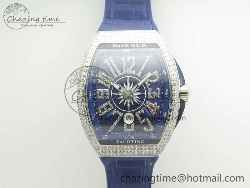 TimelessDesign Vanguard V45 SS Full Diamonds ABF Best Edition Blue Textured Dial Diamonds Markers on Blue Gummy Strap A 6571