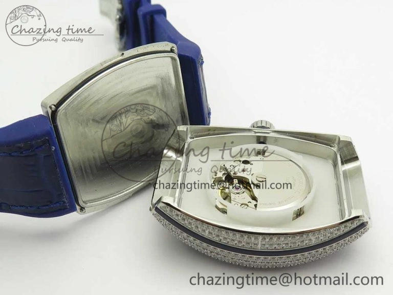 Vanguard V45 SS Full Diamonds Blue Textured Numbers Markers on Blue Gummy Strap A ModernLook 6565