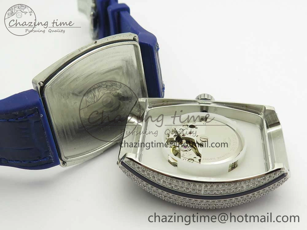 Vanguard V45 SS Full Diamonds Blue Textured Numbers Markers on Blue Gummy Strap A ModernLook 6565