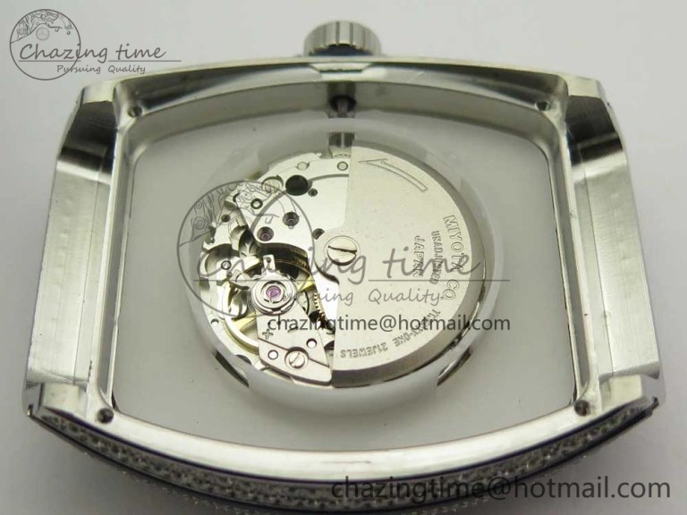 Vanguard V45 SS Full Diamonds Blue Textured Numbers Markers on Blue Gummy Strap A ModernLook 6565