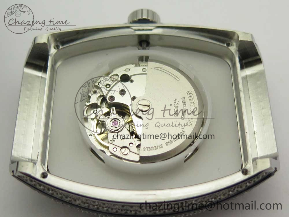 Vanguard V45 SS Full Diamonds Blue Textured Numbers Markers on Blue Gummy Strap A ModernLook 6565