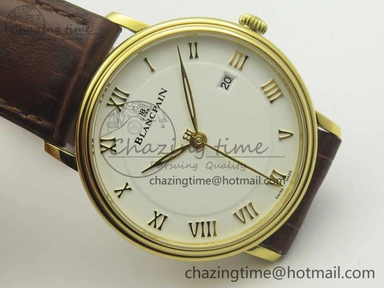 FastDry Villeret 6651 YG ZF 1:1 Best Edition White Dial on Brown Leather Strap A 5284