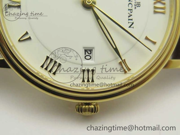 FastDry Villeret 6651 YG ZF 1:1 Best Edition White Dial on Brown Leather Strap A 5284