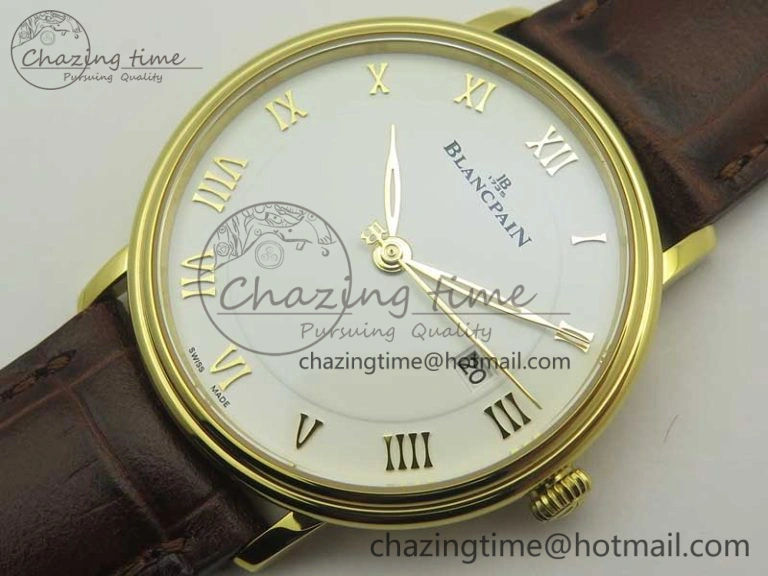 FastDry Villeret 6651 YG ZF 1:1 Best Edition White Dial on Brown Leather Strap A 5284