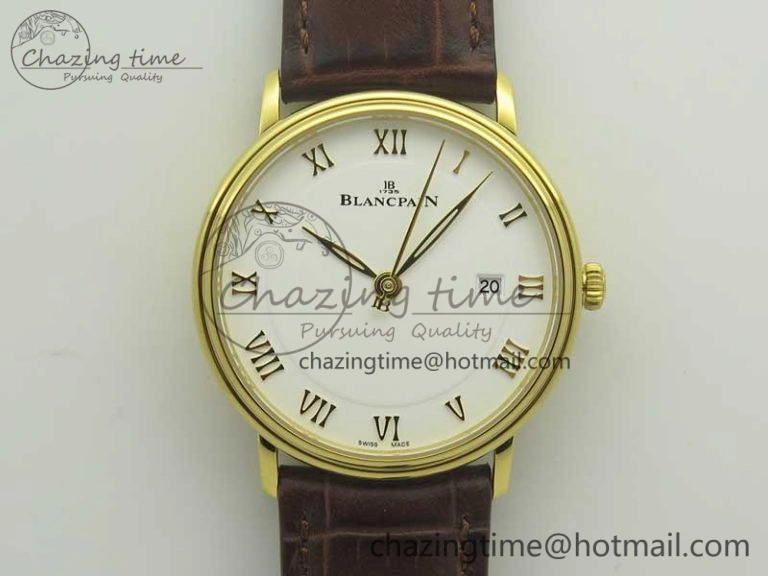 FastDry Villeret 6651 YG ZF 1:1 Best Edition White Dial on Brown Leather Strap A 5284