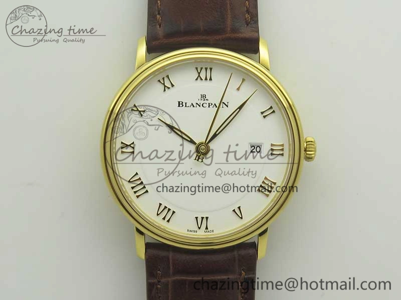 FastDry Villeret 6651 YG ZF 1:1 Best Edition White Dial on Brown Leather Strap A 5284