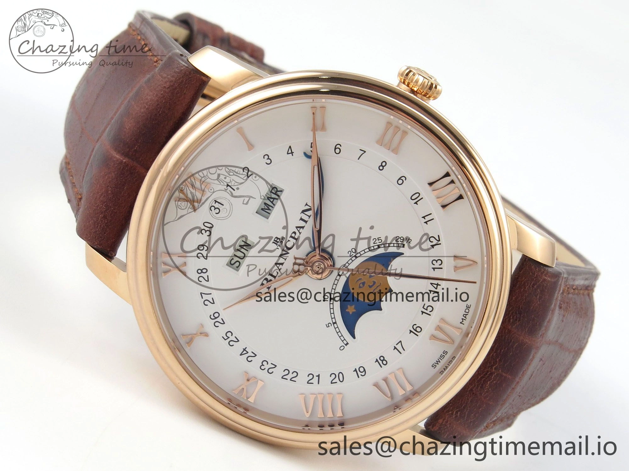 Stretchable Villeret 6654 RG Complicated Function APSF 1:1 Best Edition White Dial on Brown Leather Strap A 5256