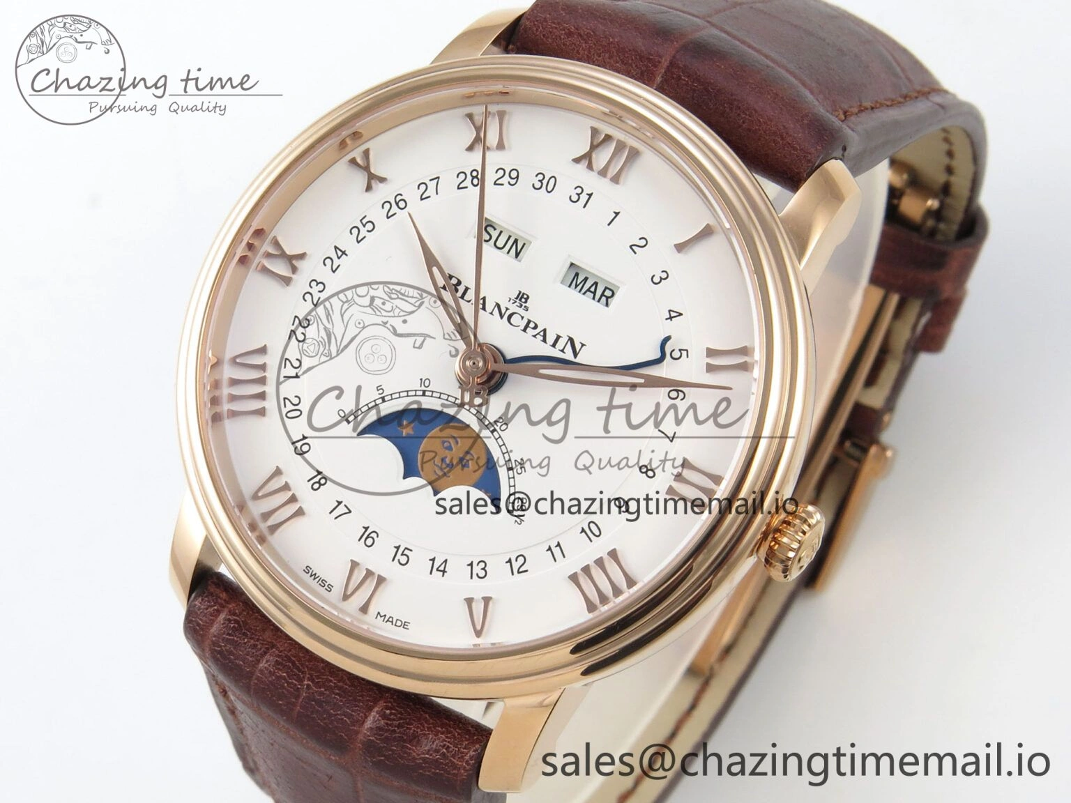 Stretchable Villeret 6654 RG Complicated Function APSF 1:1 Best Edition White Dial on Brown Leather Strap A 5256