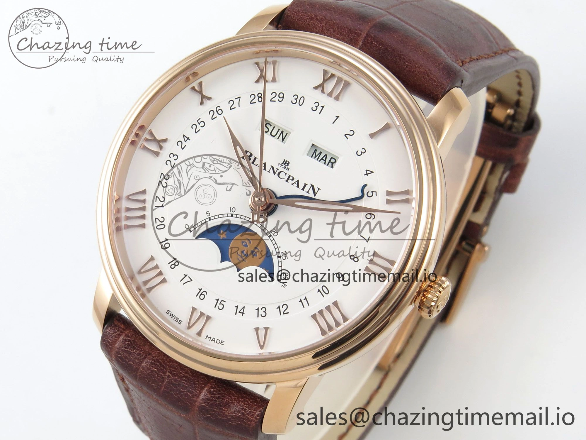 Stretchable Villeret 6654 RG Complicated Function APSF 1:1 Best Edition White Dial on Brown Leather Strap A 5256