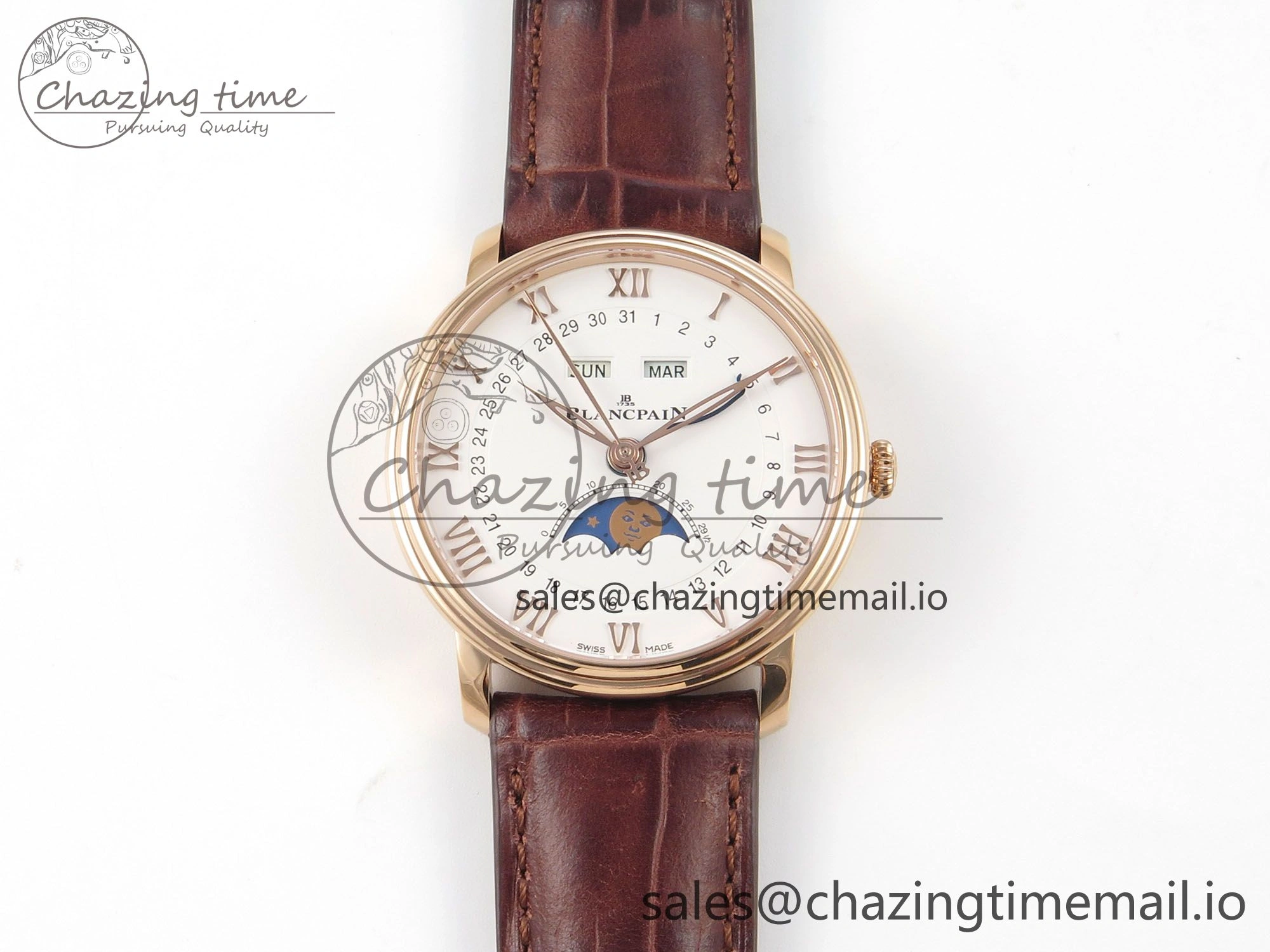 Stretchable Villeret 6654 RG Complicated Function APSF 1:1 Best Edition White Dial on Brown Leather Strap A 5256