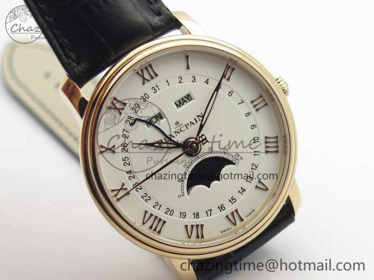Villeret 6654 RG Complicated Function OMF 1:1 Best Edition White Dial On Black Leather Strap A AllSeason 5300