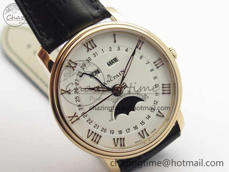 Villeret 6654 RG Complicated Function OMF 1:1 Best Edition White Dial On Black Leather Strap A AllSeason 5300