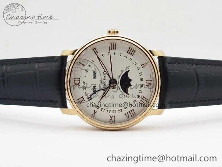 Villeret 6654 RG Complicated Function OMF 1:1 Best Edition White Dial On Black Leather Strap A AllSeason 5300