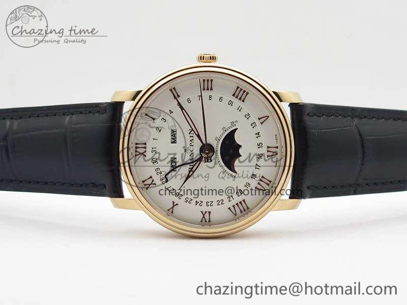 Villeret 6654 RG Complicated Function OMF 1:1 Best Edition White Dial On Black Leather Strap A AllSeason 5300