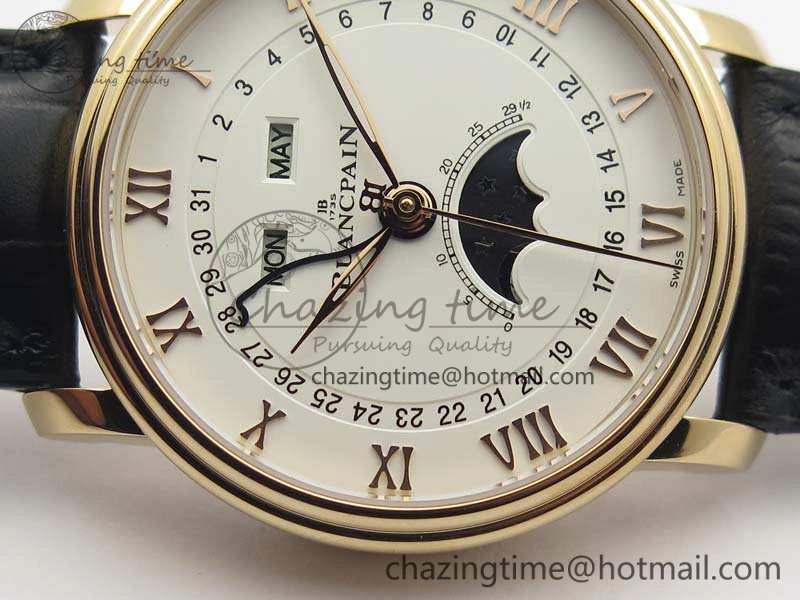 Villeret 6654 RG Complicated Function OMF 1:1 Best Edition White Dial On Black Leather Strap A AllSeason 5300