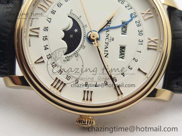 Villeret 6654 RG Complicated Function OMF 1:1 Best Edition White Dial On Black Leather Strap A AllSeason 5300