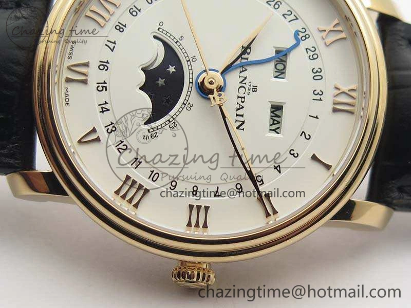 Villeret 6654 RG Complicated Function OMF 1:1 Best Edition White Dial On Black Leather Strap A AllSeason 5300