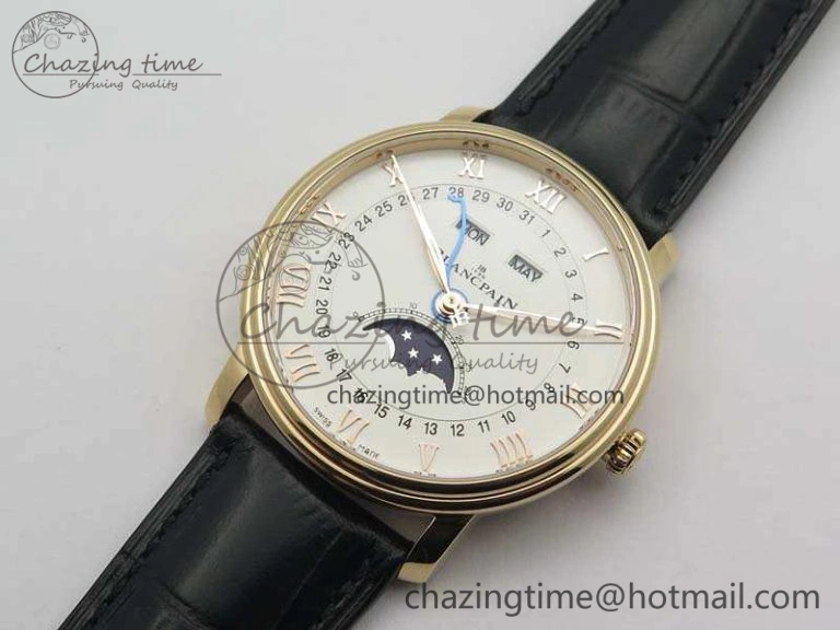 Villeret 6654 RG Complicated Function OMF 1:1 Best Edition White Dial On Black Leather Strap A AllSeason 5300