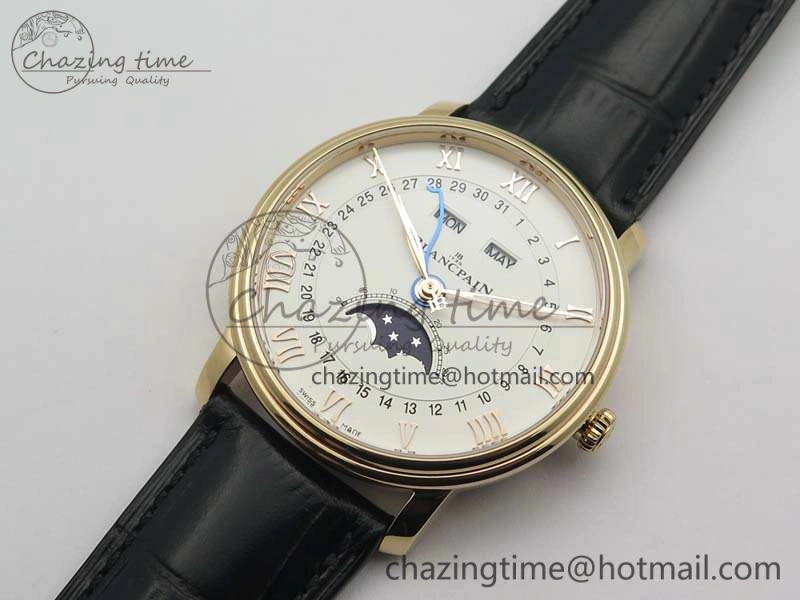 Villeret 6654 RG Complicated Function OMF 1:1 Best Edition White Dial On Black Leather Strap A AllSeason 5300