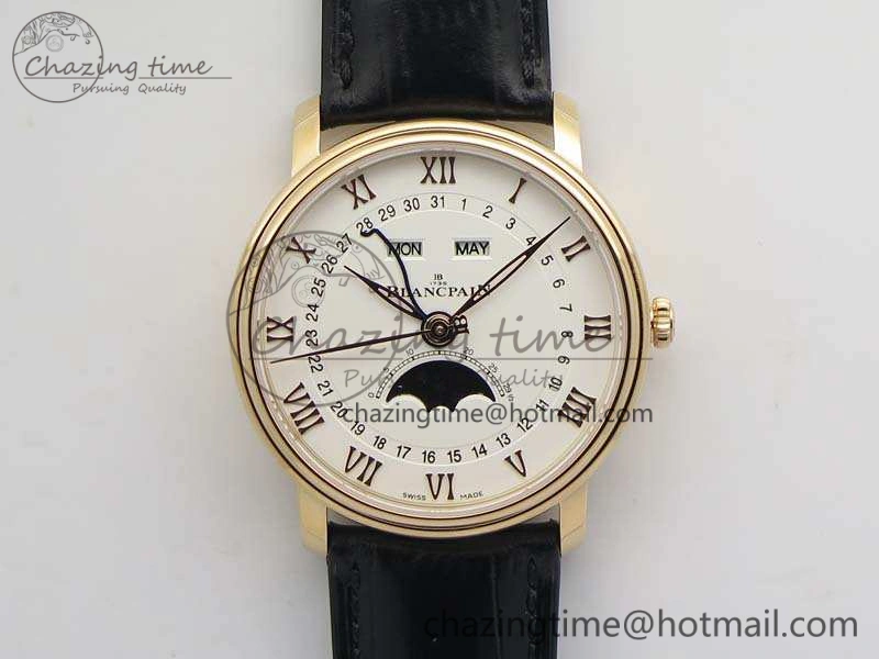 Villeret 6654 RG Complicated Function OMF 1:1 Best Edition White Dial On Black Leather Strap A AllSeason 5300