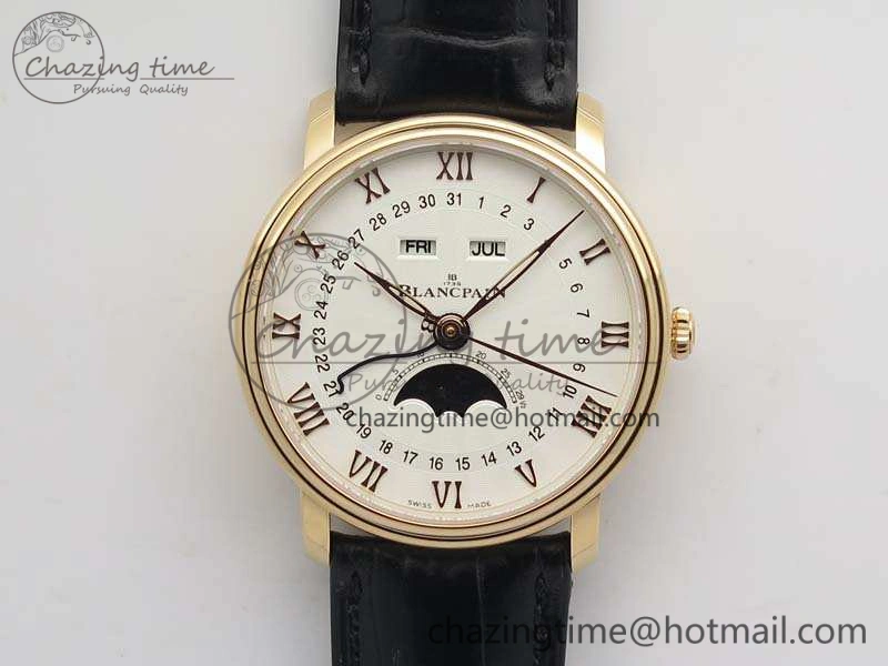 Villeret 6654 RG Complicated Function OMF 1:1 Best Edition White Texture Dial On Leather Strap A Bright 8105