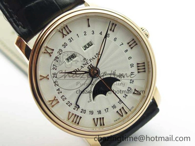 Villeret 6654 RG Complicated Function OMF 1:1 Best Edition White Texture Dial On Leather Strap A Bright 8105