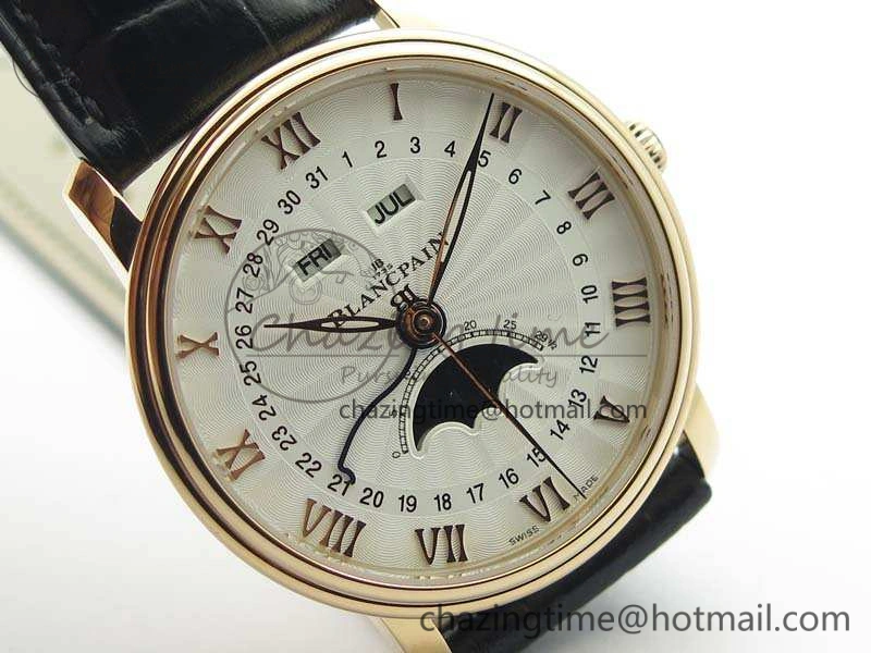Villeret 6654 RG Complicated Function OMF 1:1 Best Edition White Texture Dial On Leather Strap A Bright 8105