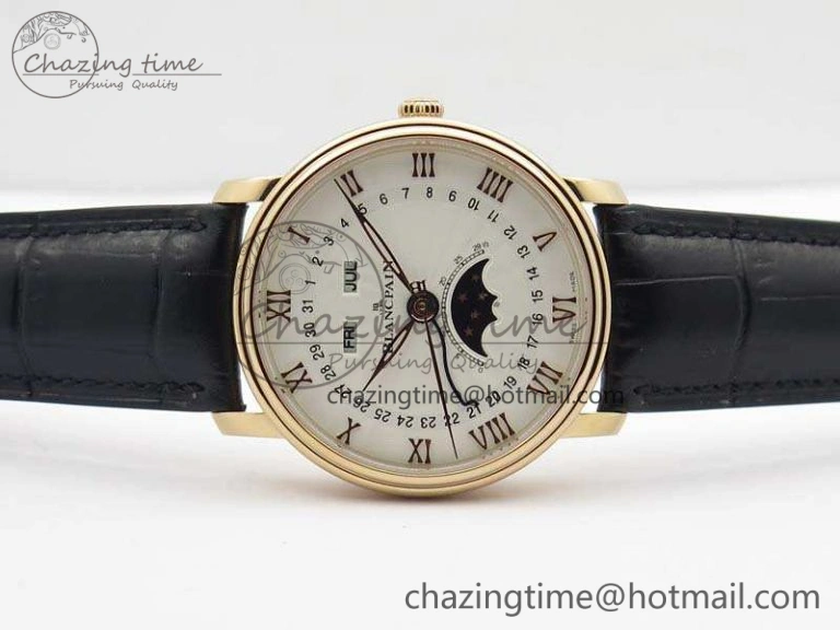 Villeret 6654 RG Complicated Function OMF 1:1 Best Edition White Texture Dial On Leather Strap A Bright 8105
