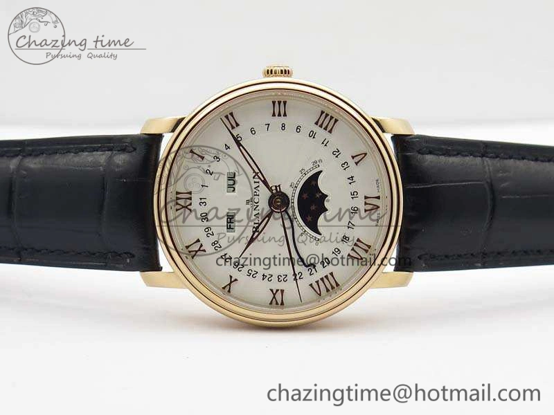 Villeret 6654 RG Complicated Function OMF 1:1 Best Edition White Texture Dial On Leather Strap A Bright 8105