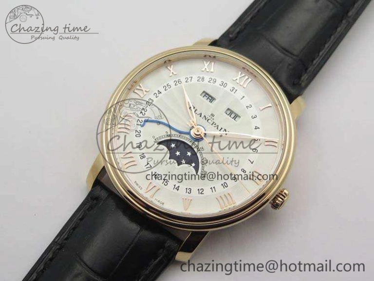 Villeret 6654 RG Complicated Function OMF 1:1 Best Edition White Texture Dial On Leather Strap A Bright 8105