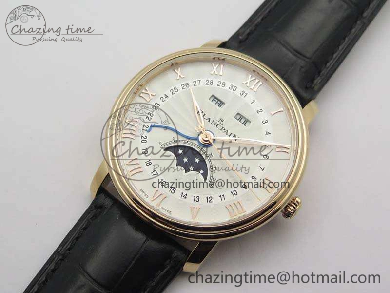 Villeret 6654 RG Complicated Function OMF 1:1 Best Edition White Texture Dial On Leather Strap A Bright 8105