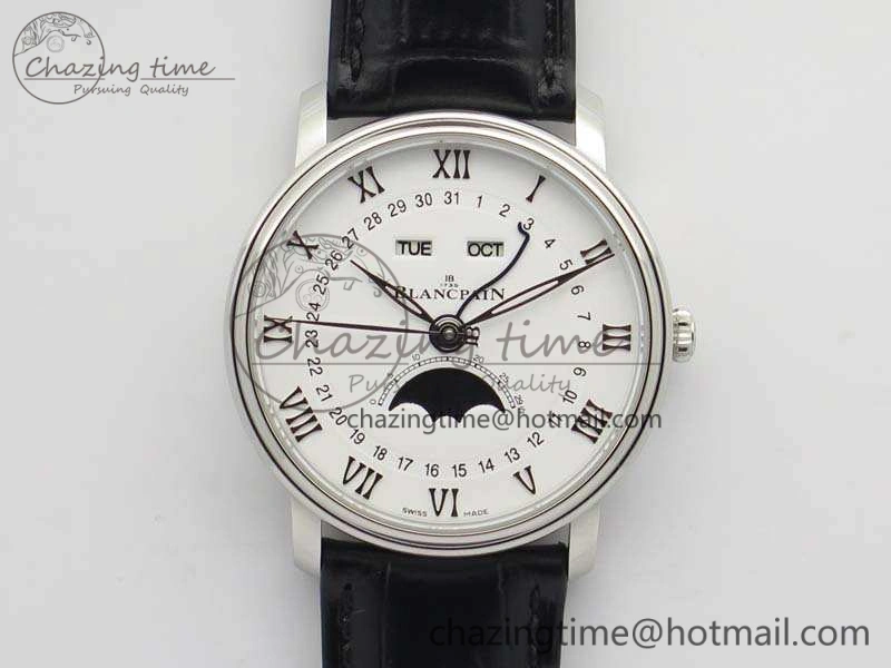 EyeCatching Villeret 6654 SS Complicated Function OMF 1:1 Best Edition White Dial On Black Leather Strap A 5302