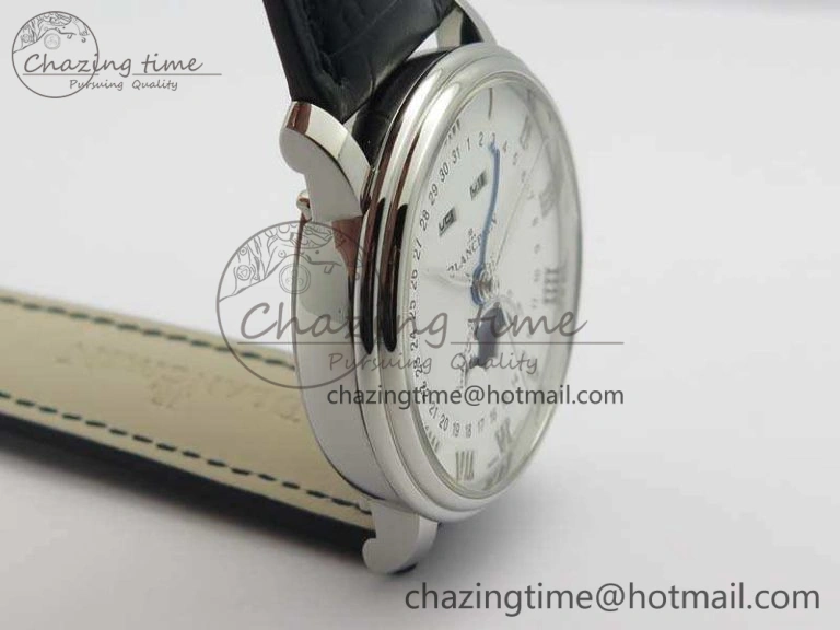 EyeCatching Villeret 6654 SS Complicated Function OMF 1:1 Best Edition White Dial On Black Leather Strap A 5302