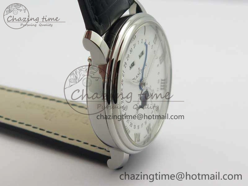 EyeCatching Villeret 6654 SS Complicated Function OMF 1:1 Best Edition White Dial On Black Leather Strap A 5302