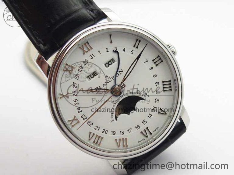 EyeCatching Villeret 6654 SS Complicated Function OMF 1:1 Best Edition White Dial On Black Leather Strap A 5302