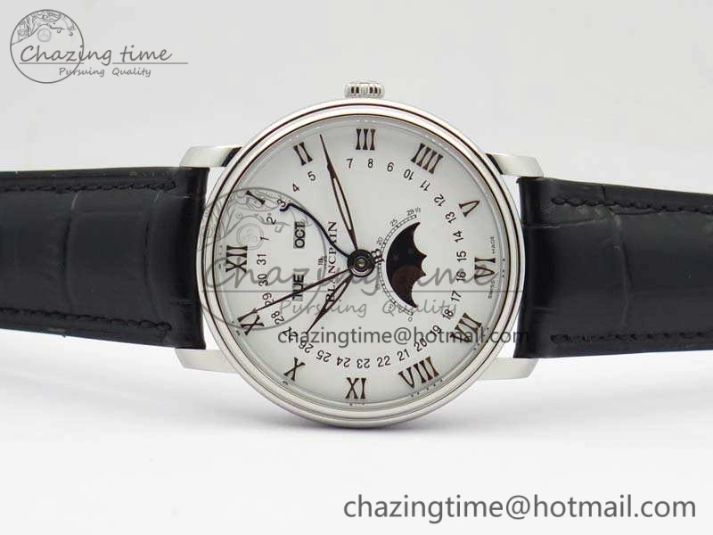 EyeCatching Villeret 6654 SS Complicated Function OMF 1:1 Best Edition White Dial On Black Leather Strap A 5302