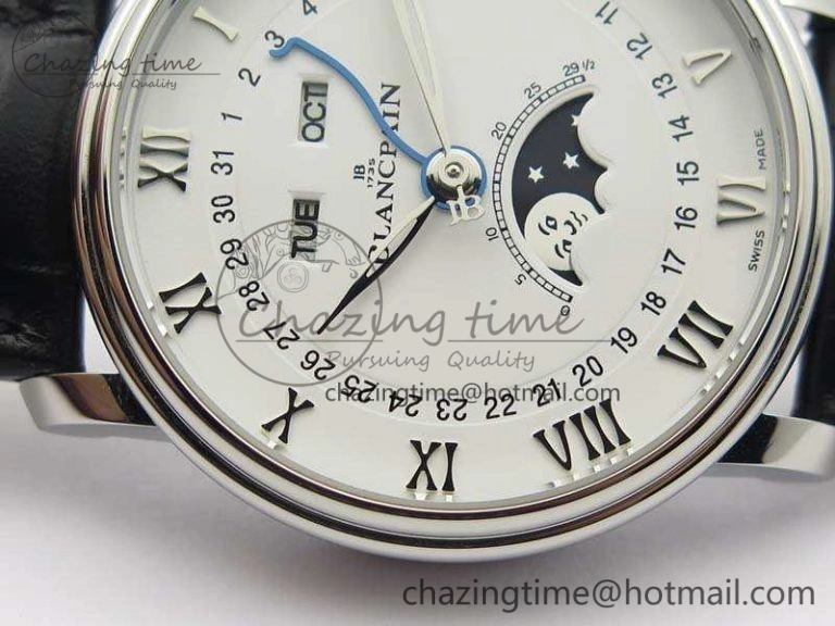 EyeCatching Villeret 6654 SS Complicated Function OMF 1:1 Best Edition White Dial On Black Leather Strap A 5302