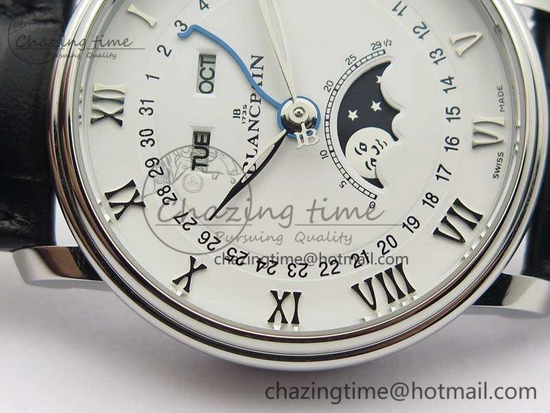 EyeCatching Villeret 6654 SS Complicated Function OMF 1:1 Best Edition White Dial On Black Leather Strap A 5302