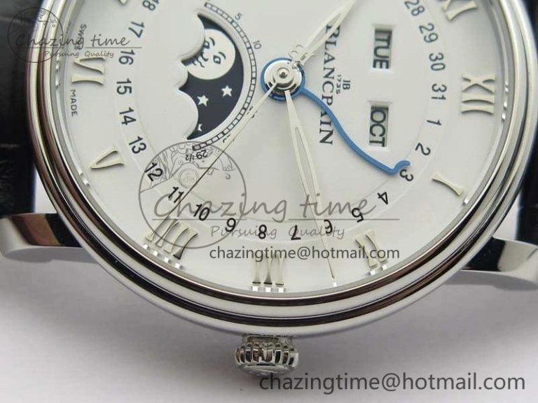 EyeCatching Villeret 6654 SS Complicated Function OMF 1:1 Best Edition White Dial On Black Leather Strap A 5302