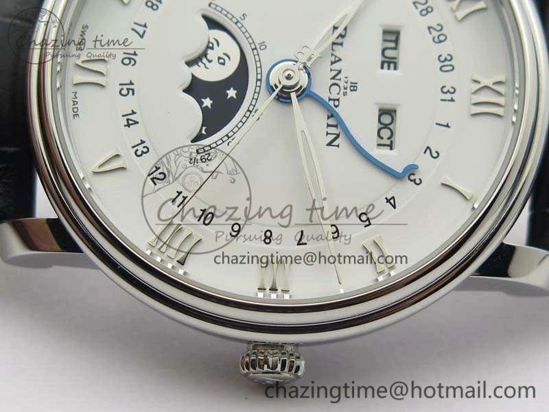 EyeCatching Villeret 6654 SS Complicated Function OMF 1:1 Best Edition White Dial On Black Leather Strap A 5302