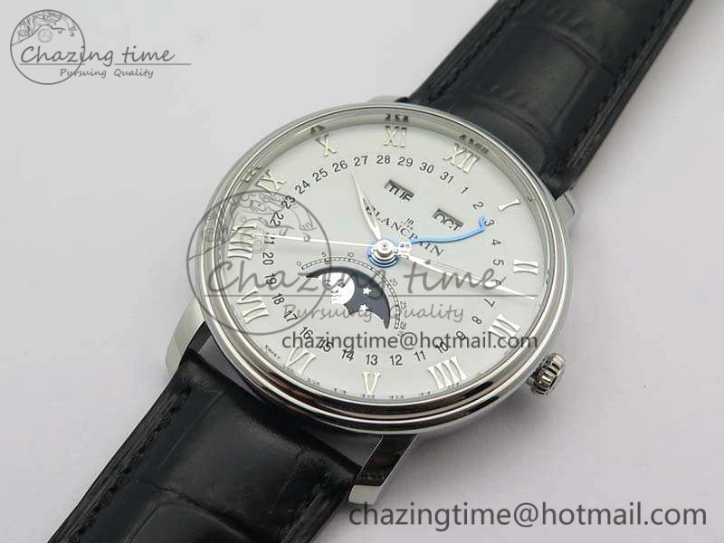 EyeCatching Villeret 6654 SS Complicated Function OMF 1:1 Best Edition White Dial On Black Leather Strap A 5302