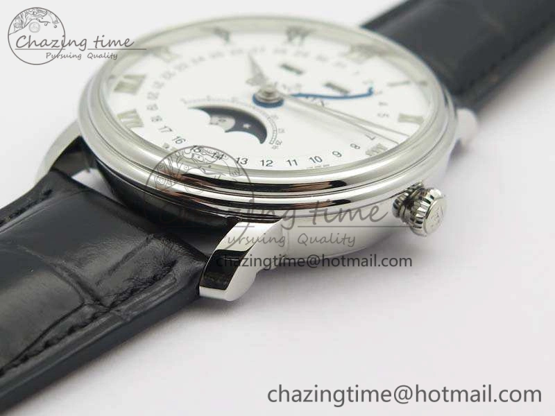 EyeCatching Villeret 6654 SS Complicated Function OMF 1:1 Best Edition White Dial On Black Leather Strap A 5302