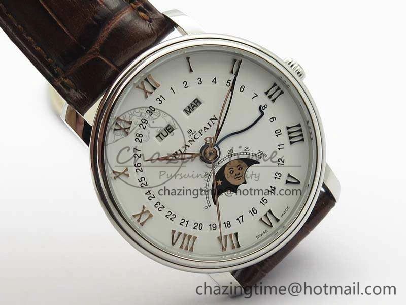 Unique Villeret 6654 SS Complicated Function OMF 1:1 Best Edition White Dial On Brown Leather Strap A 8119