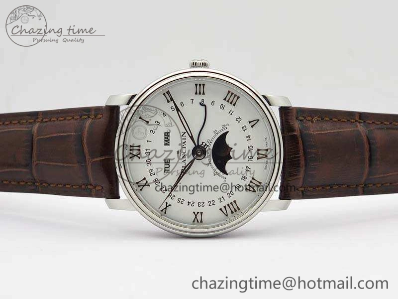 Unique Villeret 6654 SS Complicated Function OMF 1:1 Best Edition White Dial On Brown Leather Strap A 8119