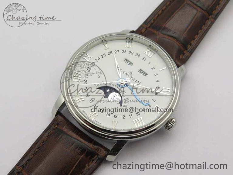 Unique Villeret 6654 SS Complicated Function OMF 1:1 Best Edition White Dial On Brown Leather Strap A 8119