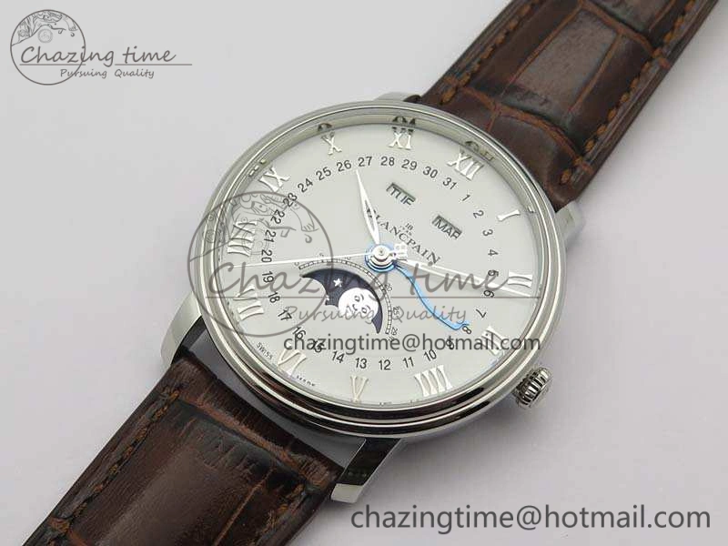 Unique Villeret 6654 SS Complicated Function OMF 1:1 Best Edition White Dial On Brown Leather Strap A 8119