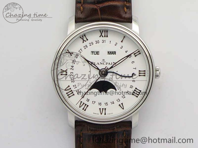 Unique Villeret 6654 SS Complicated Function OMF 1:1 Best Edition White Dial On Brown Leather Strap A 8119