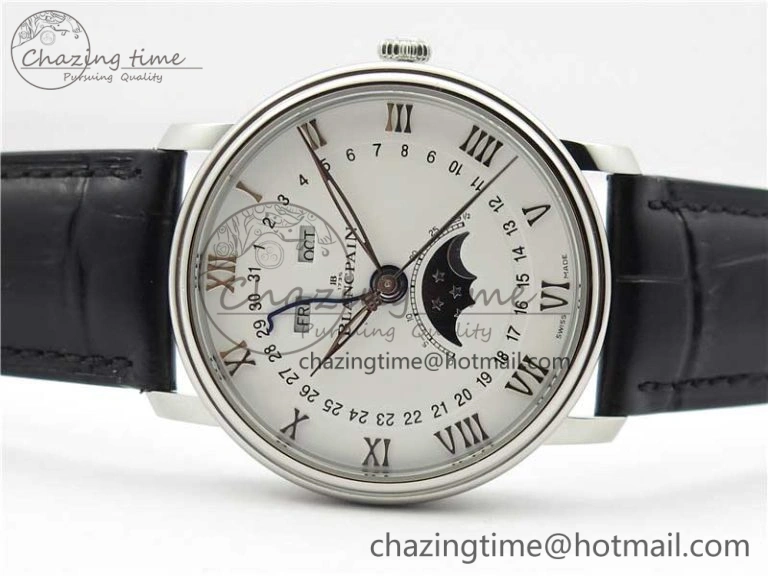 ModernLook Villeret 6654 SS Complicated Function OMF 1:1 Best Edition White Dial on Black Leather Strap A6654 V 5268